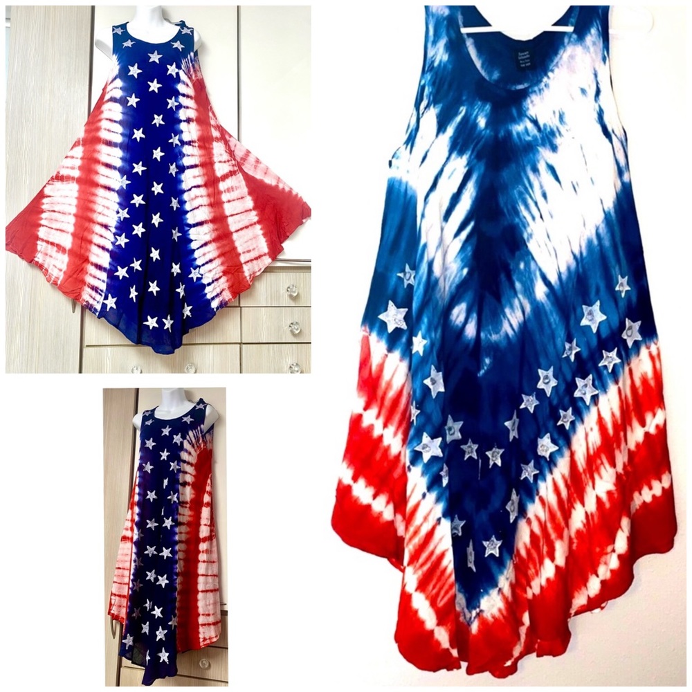 American flag 100% rayon, handcrafted tie dye in India summer dress coverup,